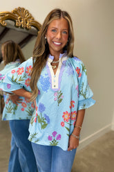 Umgee Contrast Trim Top Seafoam