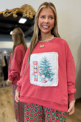 Christmas Corduroy Patch Sweatshirt Red