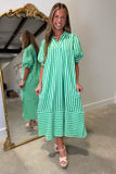 Umgee Masters Green Striped Midi Dress