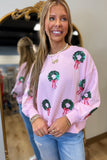 Mary Square Sequin Wreaths Sweatshirt Pink