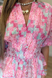 Malibu Embroidered Eyelet Puff Sleeve Peplum Top Pink