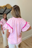 Umgee Picnic Plaid 3d Floral Top Pink