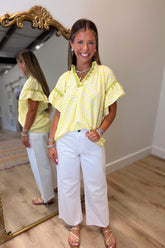 Umgee Picnic Plaid 3d Floral Top Yellow