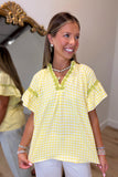Umgee Picnic Plaid 3d Floral Top Yellow