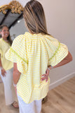 Umgee Picnic Plaid 3d Floral Top Yellow