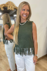 Feeling Fringe Sweater Vest Olive