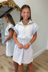 Power Cinch Contrast Stripe Dress Taupe