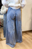 Ruffle Side Wide Leg Pants Denim