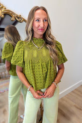 Eyelet Grace Blouse Olive
