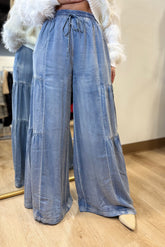 Ruffle Side Wide Leg Pants Denim