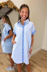 SoftWash Button Denim Dress Blue