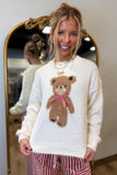 Bear Necessities Plaid Bow Sweater Cream