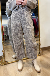 Zebra Print Barrel Jeans Mocha RESTOCK