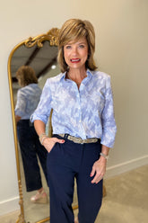 Charlie B Yarn Dyed Striped Blouse Blue