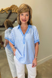 Umgee Split Neck w Buttons Blouse Blue