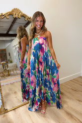 Seraphina Strapless Satin Dress Lapis Bloom
