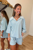 Seventh Inning Striped Short Set Dusty Blue