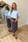 Contrast Knit Short Sleeve Sweater Blue