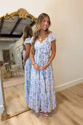 Something Blue Floral Velvet Dress