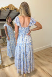 Something Blue Floral Velvet Dress