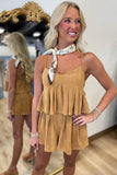 Swaying in Suede Pleated Set Camel