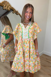 Ungee April Showers Floral Dress Green Yellow