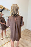 THML Short Sleeve Suede Dress Brown