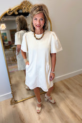 THML Short Sleeve Suede Dress Cream