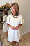 THML Short Sleeve Suede Dress Cream