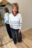Renuar Split Neck Sweater Cream w Gray