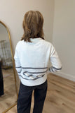 Renuar Split Neck Sweater Cream w Gray