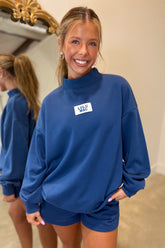 Lulu Mac Terrycloth Mock Neck Sweatshirt Navy