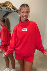 Lulu Mac Terrycloth Mock Neck Sweatshirt Red