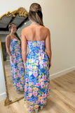Laguna Floral Strapless Maxi Dress Blue