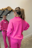 Lulu Mac Terrycloth Mock Neck Sweatshirt Hot Pink