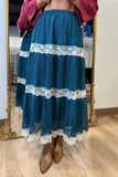 Tiered and Trimmed Lace Skirt Teal