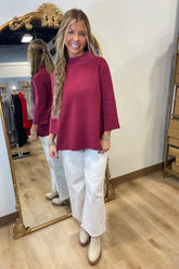 Ellen Mock Neck Pullover Wine