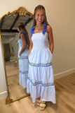Napa Shoulder Tie Maxi Dress Blue