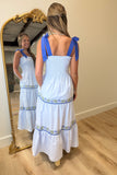 Napa Shoulder Tie Maxi Dress Blue