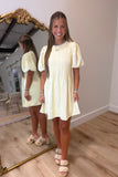 Pleated Promises Puff Sleeve Dress Yellow
