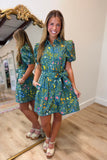 Earthy Evergreen Scallop Trim Short Dress