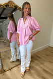 Umgee Textured Blouse Pink