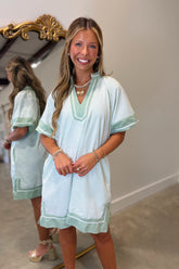 Umgee Contrast Trim Dress Green RESTOCK