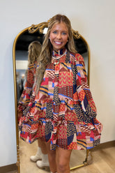 Abstract Lurex Chiffon Smocked Dress