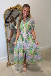 Stella Painted Floral Dress Green