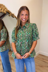 Lattice Rose Top Green