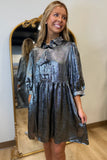 Shimmer and Shine Bow Dress Charcoal Metallic