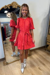 Smoking Suede Puff Sleeve Dress Red