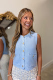 Sweet Gold Button Sweater Vest Blue