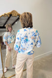 Renuar Printed Roll Up Sleeve Blouse Ocean